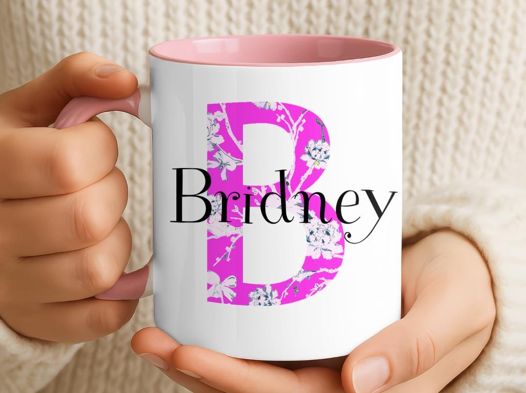 Custom Name & Initial Mug Floral | Personalized Coffee Cup with Name| Monogram Name Mug Gift| Birthday, Christmas ,Bridesmaid Gift Idea