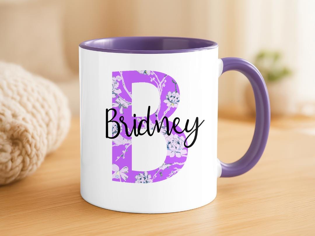 Custom Name & Initial Mug Floral | Personalized Coffee Cup with Name| Monogram Name Mug Gift| Birthday, Christmas ,Bridesmaid Gift Idea