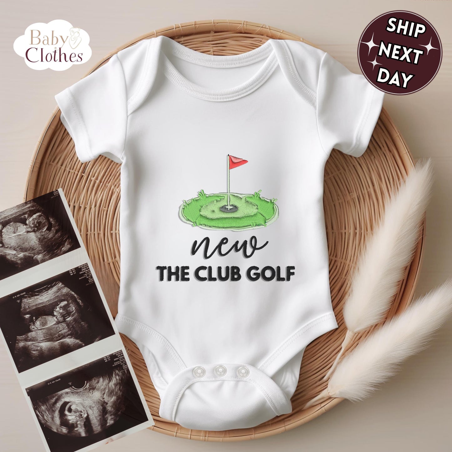Embroidered New To The Club Golf Baby Onesie, Pregnancy Announcement Bodysuit, Daddy Golfing Buddy Newborn Outfit