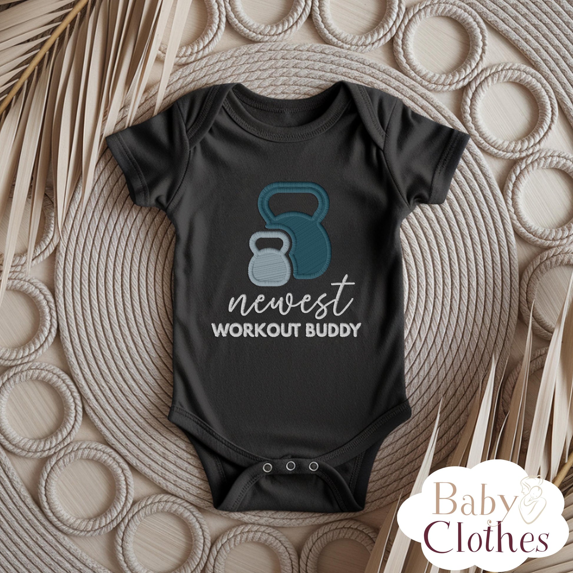 Embroidered Newest Workout Buddy Baby Onesie, Fitness Pregnancy Announcement Bodysuit, Daddy Gym Partner Newborn Gift