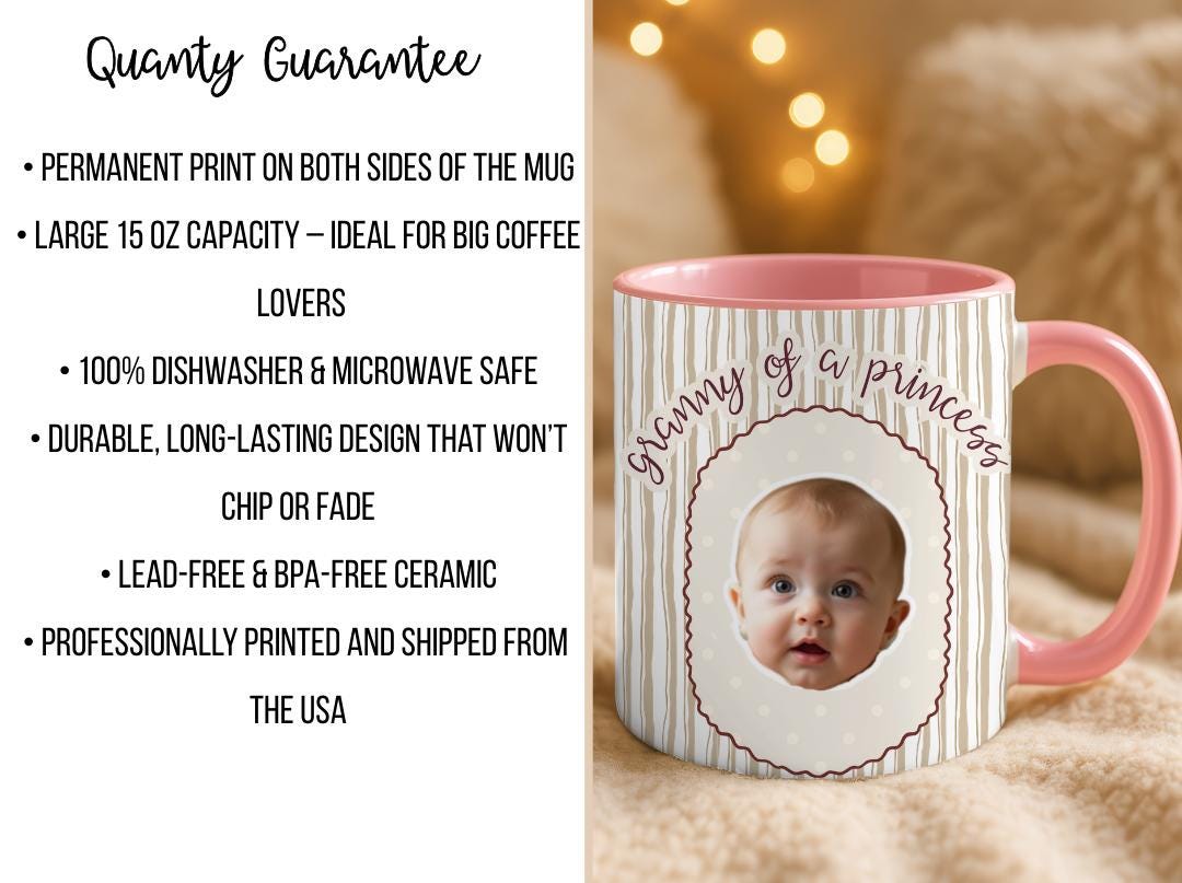 Granny of a Princess Custom Baby Face Mug| Personalized Gift for Grandma| Cute Photo Mug for Nana| Grandparent Coffee Cup