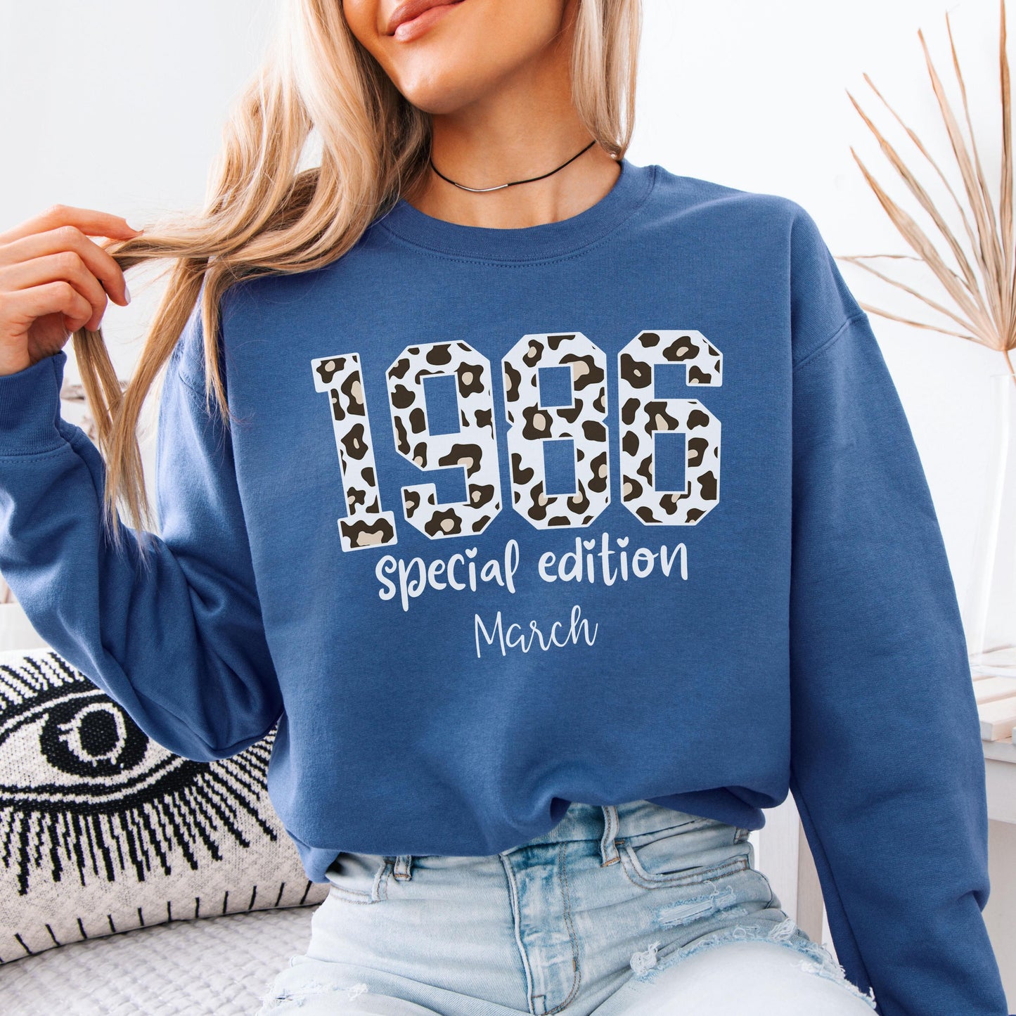 1986 Leopard Birthday Sweatshirt, 40th Birthday Gift For Her, Custom Birth Year Shirt, March Special Edition Retro Bday