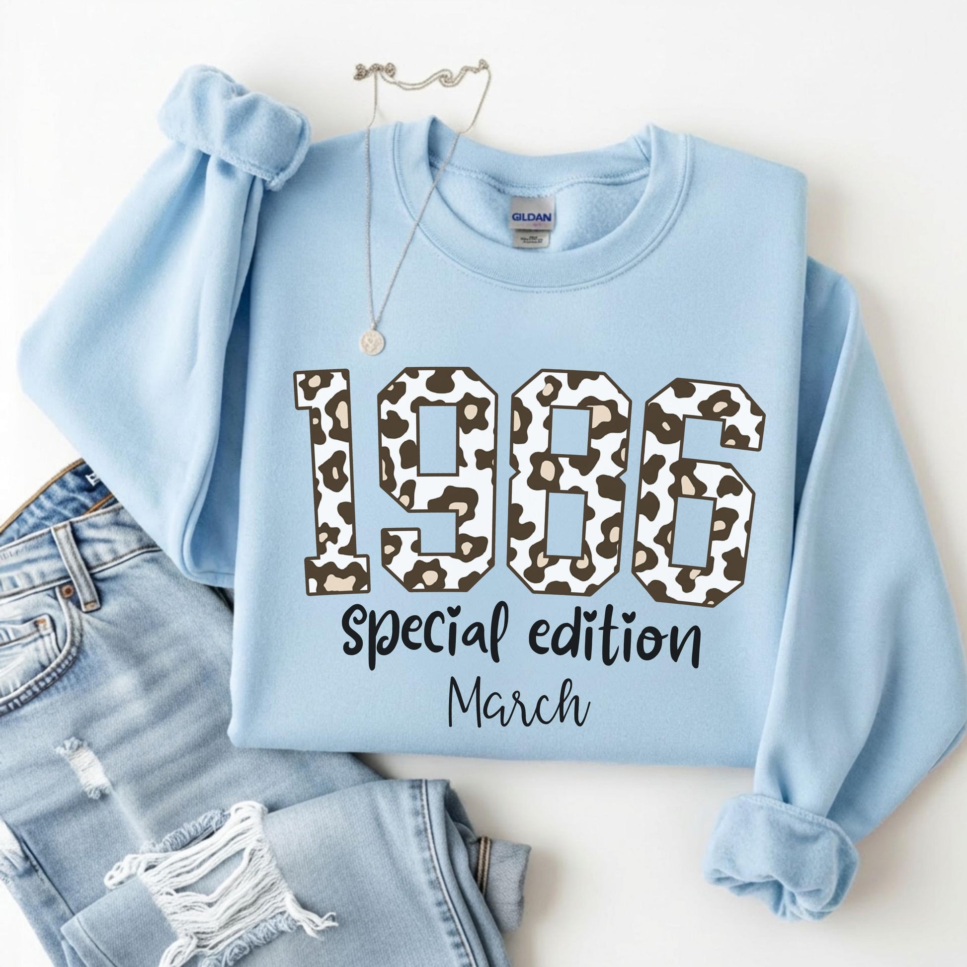 1986 Leopard Birthday Sweatshirt, 40th Birthday Gift For Her, Custom Birth Year Shirt, March Special Edition Retro Bday