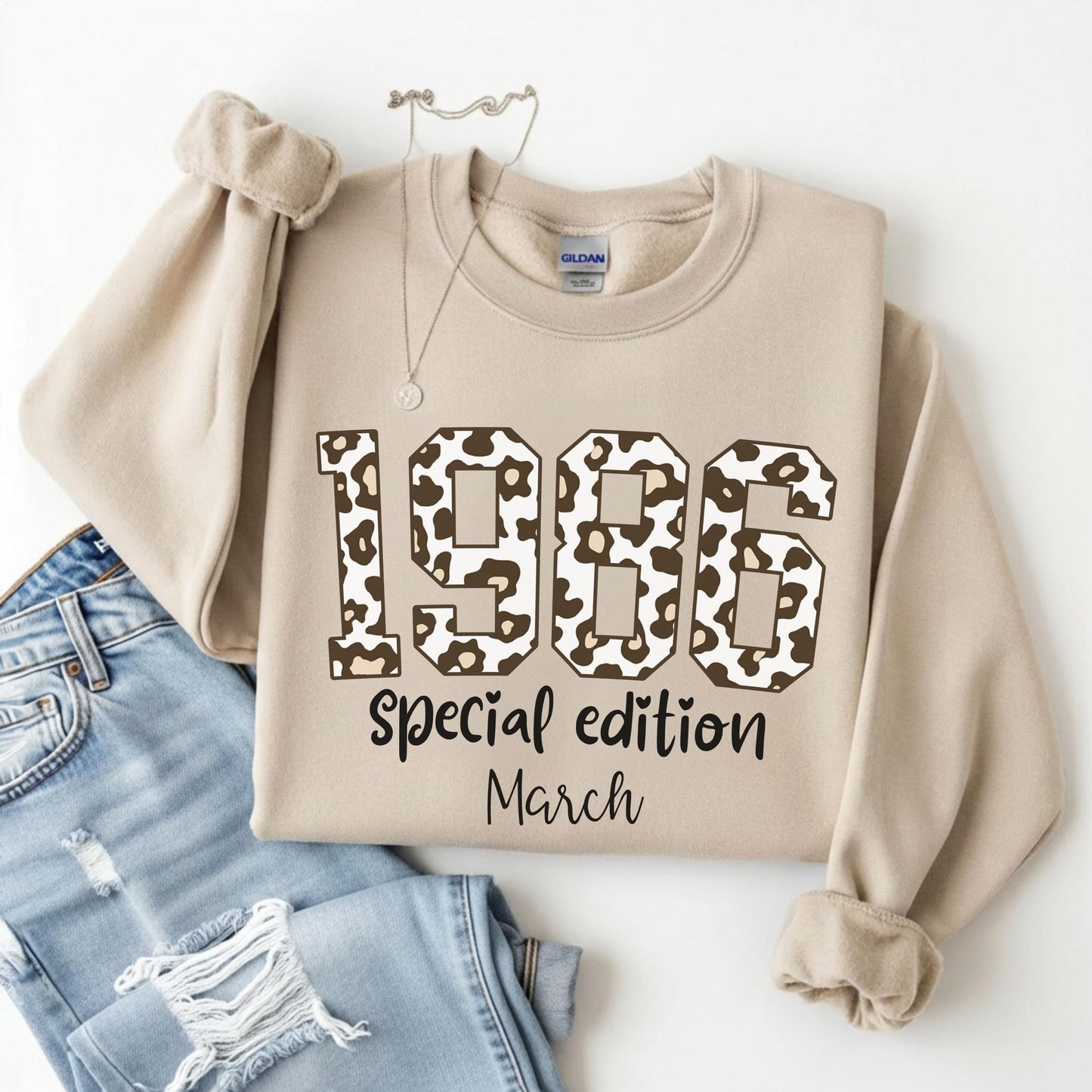 1986 Leopard Birthday Sweatshirt, 40th Birthday Gift For Her, Custom Birth Year Shirt, March Special Edition Retro Bday