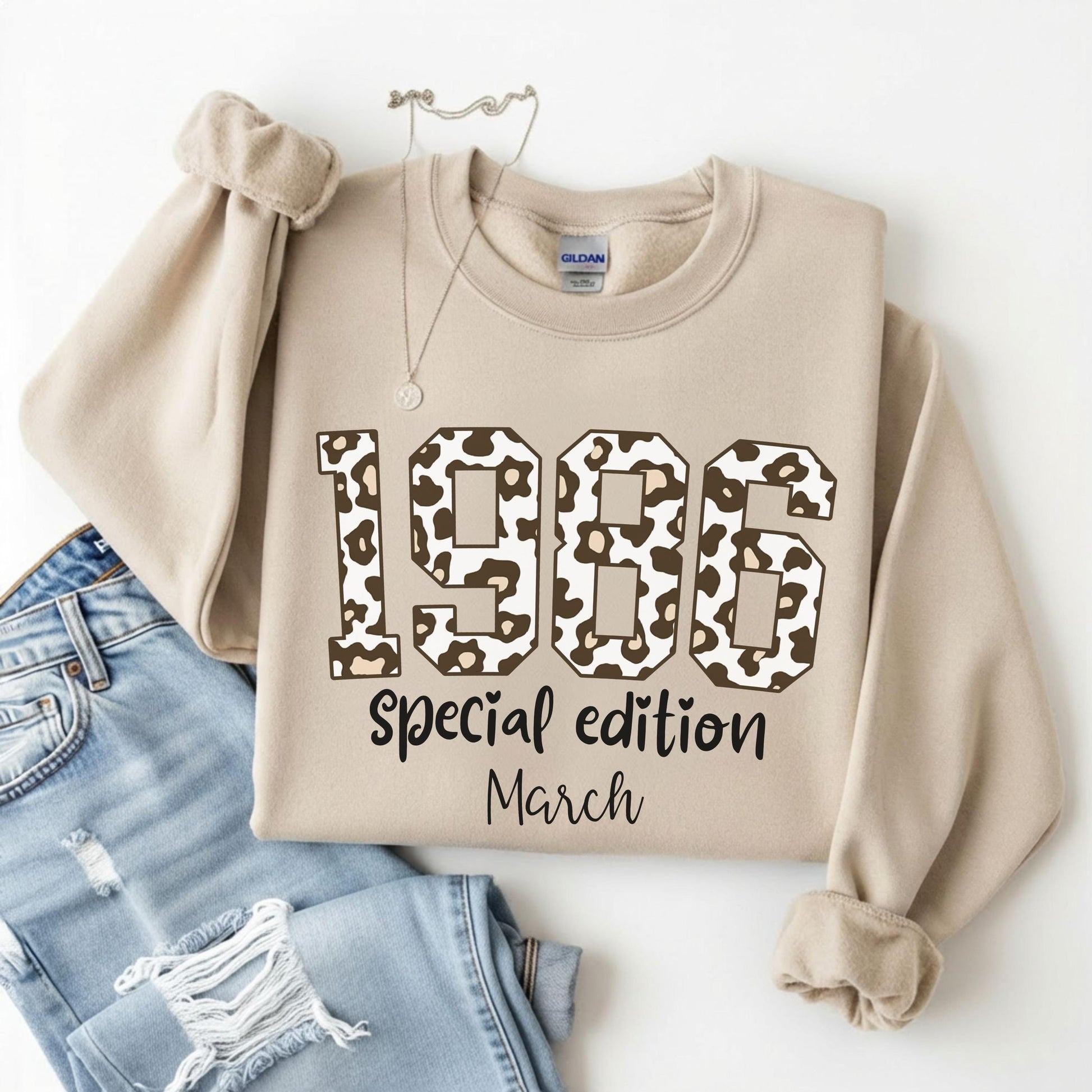 1986 Leopard Birthday Sweatshirt, 40th Birthday Gift For Her, Custom Birth Year Shirt, March Special Edition Retro Bday
