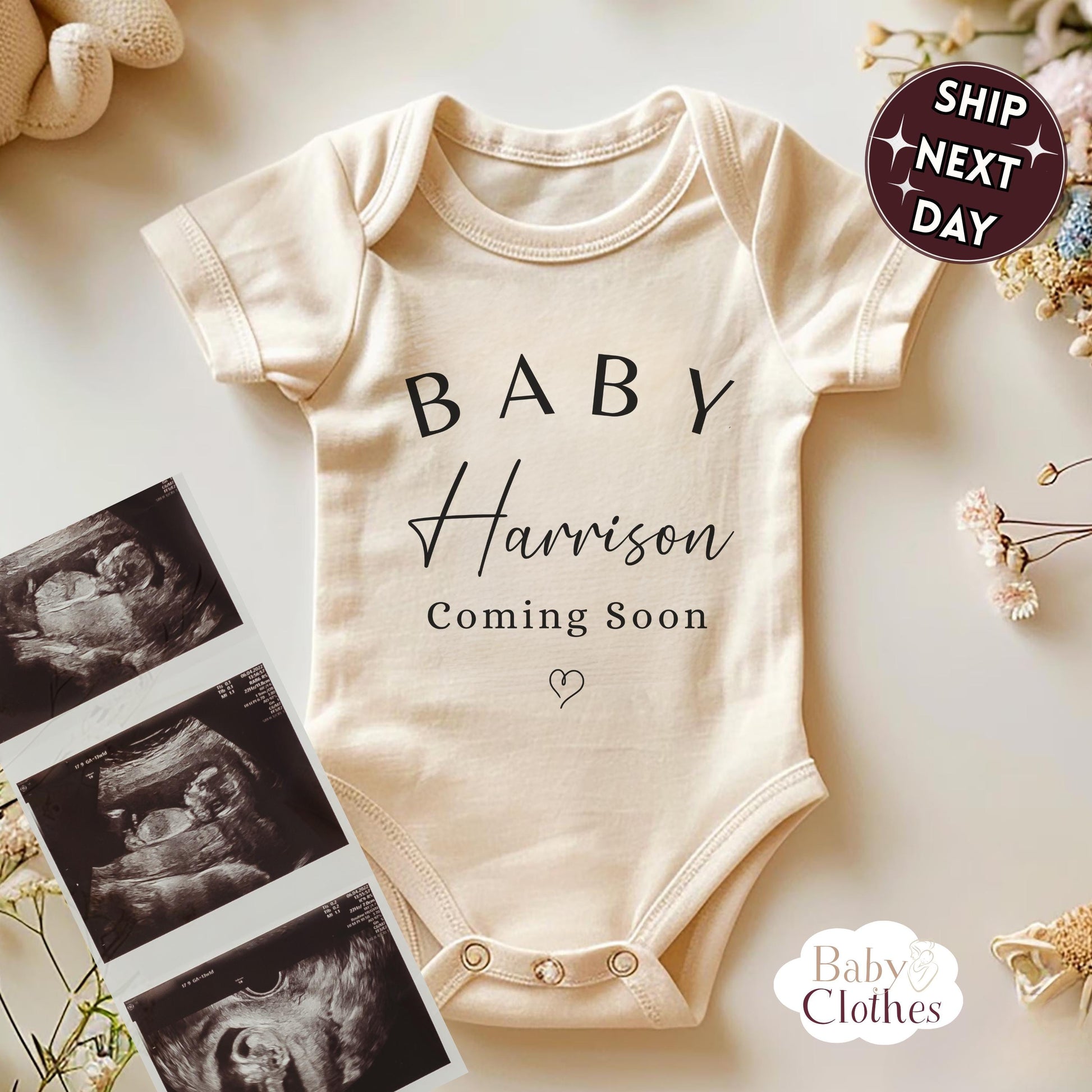 Personalised Pregnancy Announcement Baby Bodysuit, Pregnancy Reveal Baby Grow, Custom Baby Due 2026, Baby Coming Soon