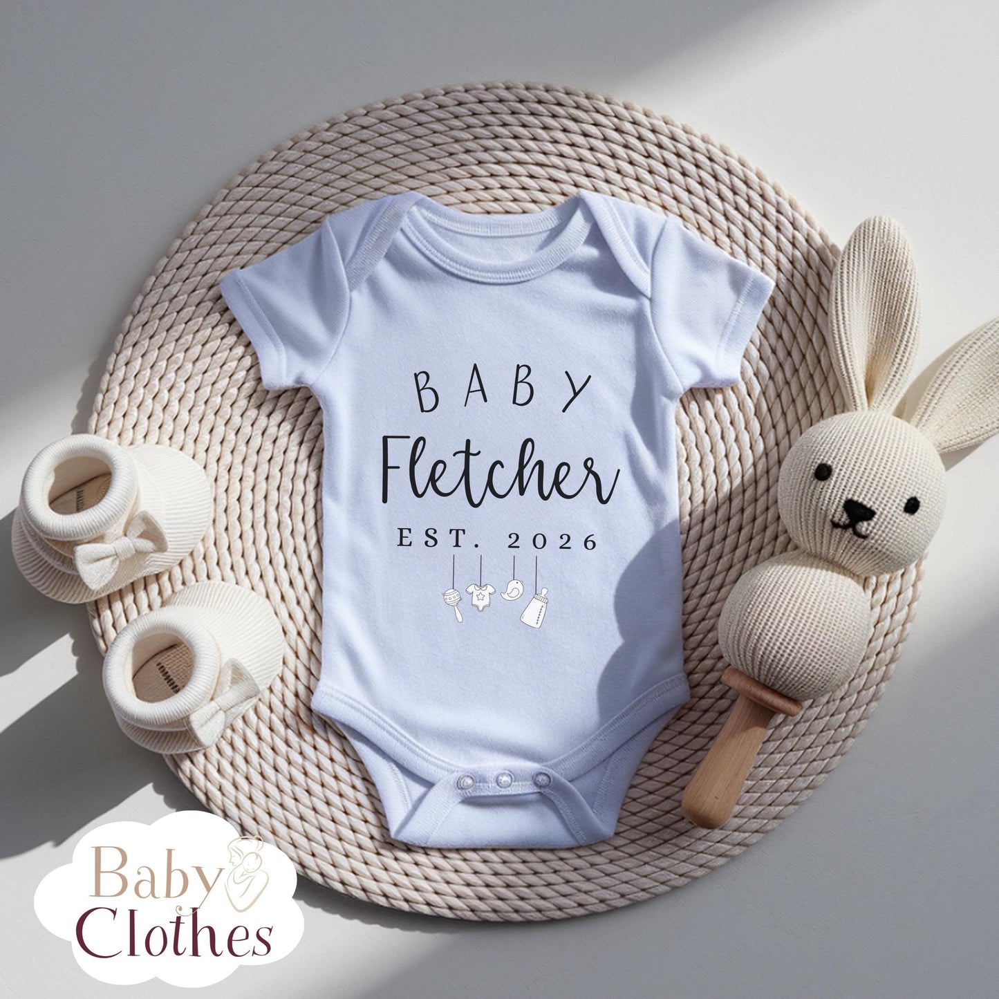 Personalised Pregnancy Announcement Baby Bodysuit, Pregnancy Reveal Baby Grow, Custom Baby Due 2026, Baby Coming Soon