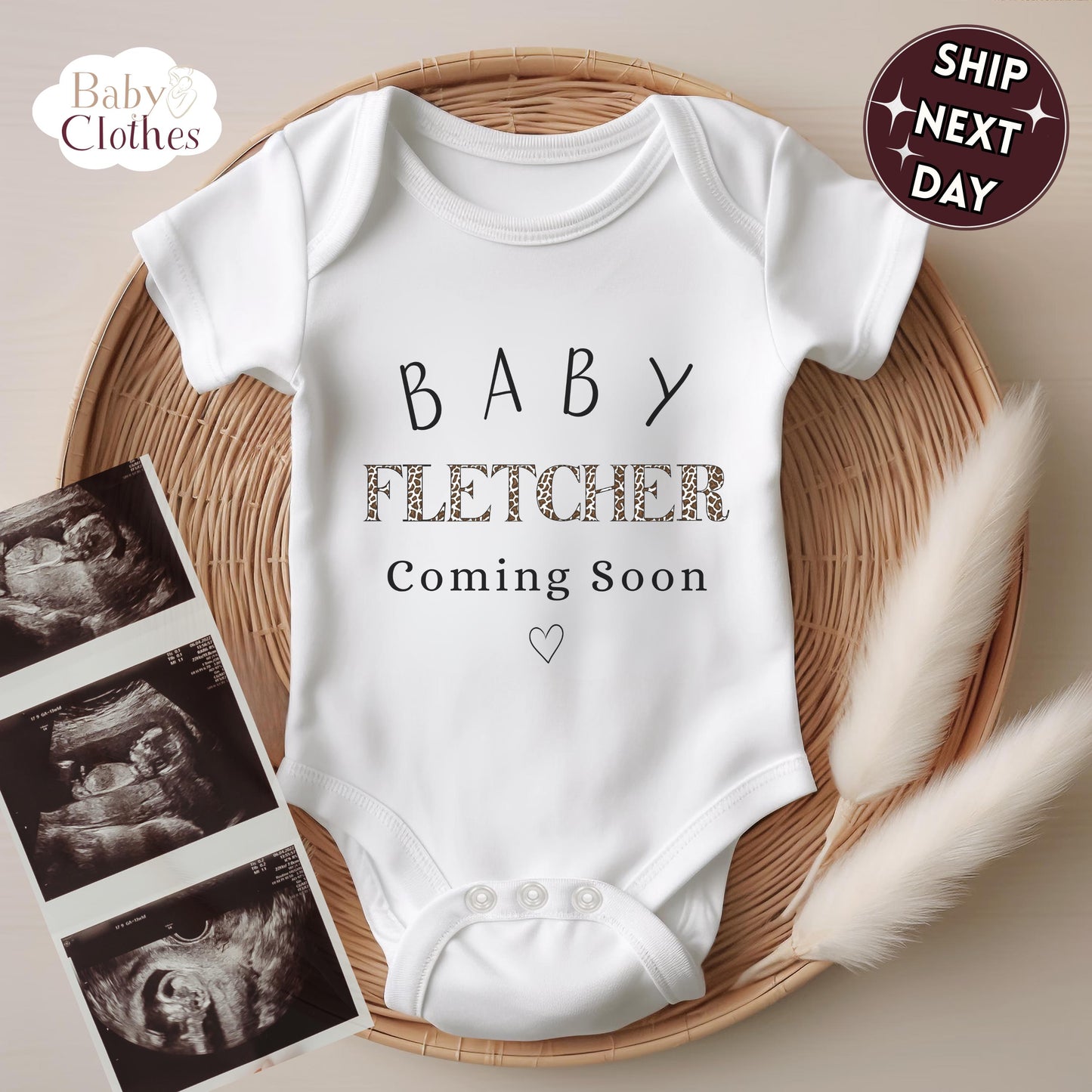 Personalised Pregnancy Announcement Baby Bodysuit, Pregnancy Reveal Baby Grow, Custom Baby Due 2026, Baby Coming Soon