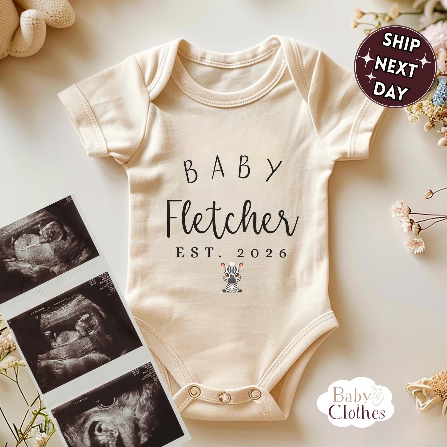 Personalised Pregnancy Announcement Baby Bodysuit, Pregnancy Reveal Baby Grow, Custom Baby Due 2026, Baby Coming Soon