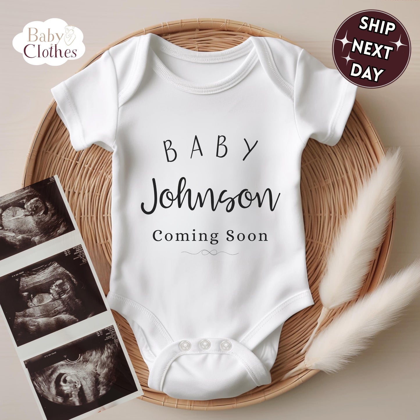 Personalised Pregnancy Announcement Baby Bodysuit, Pregnancy Reveal Baby Grow, Custom Baby Due 2026, Baby Coming Soon