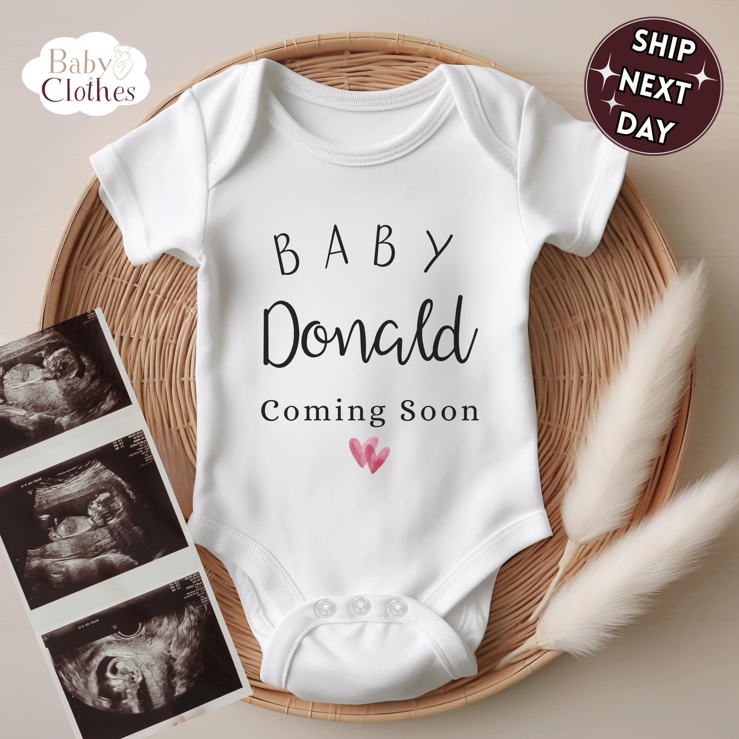 Personalised Pregnancy Announcement Baby Bodysuit, Pregnancy Reveal Baby Grow, Custom Baby Due 2026, Baby Coming Soon