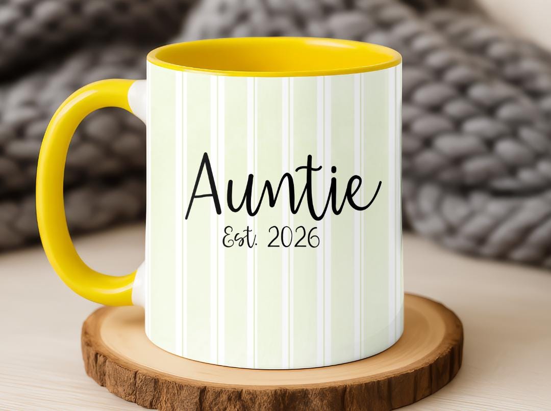 Personalized Auntie Mug Est. 2026, Custom Name Baby Announcement Gift, New Aunt Coffee Cup, Pregnancy Reveal Idea for Sister or Best Friend