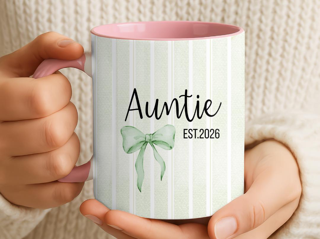 Personalized Auntie Mug Est. 2026, Custom Name Baby Announcement Gift, New Aunt Coffee Cup, Pregnancy Reveal Idea for Sister or Best Friend