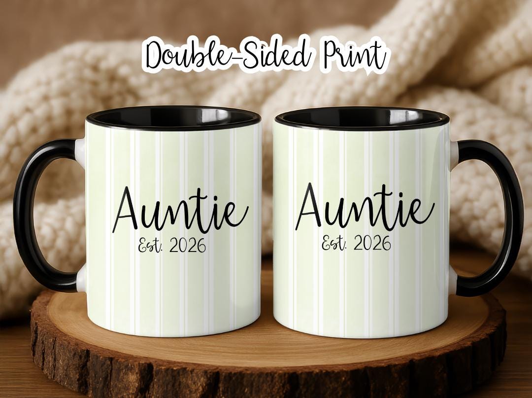 Personalized Auntie Mug Est. 2026, Custom Name Baby Announcement Gift, New Aunt Coffee Cup, Pregnancy Reveal Idea for Sister or Best Friend