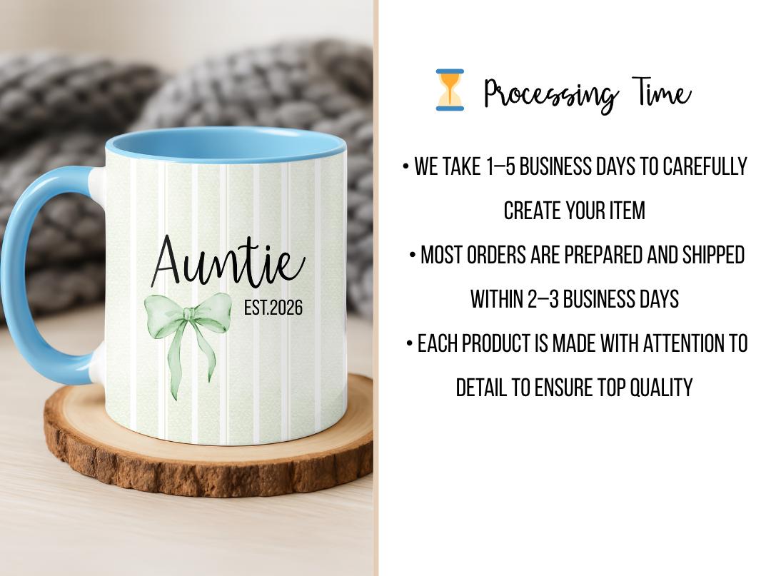 Personalized Auntie Mug Est. 2026, Custom Name Baby Announcement Gift, New Aunt Coffee Cup, Pregnancy Reveal Idea for Sister or Best Friend