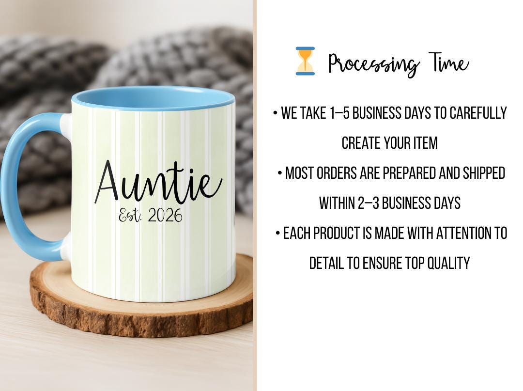 Personalized Auntie Mug Est. 2026, Custom Name Baby Announcement Gift, New Aunt Coffee Cup, Pregnancy Reveal Idea for Sister or Best Friend