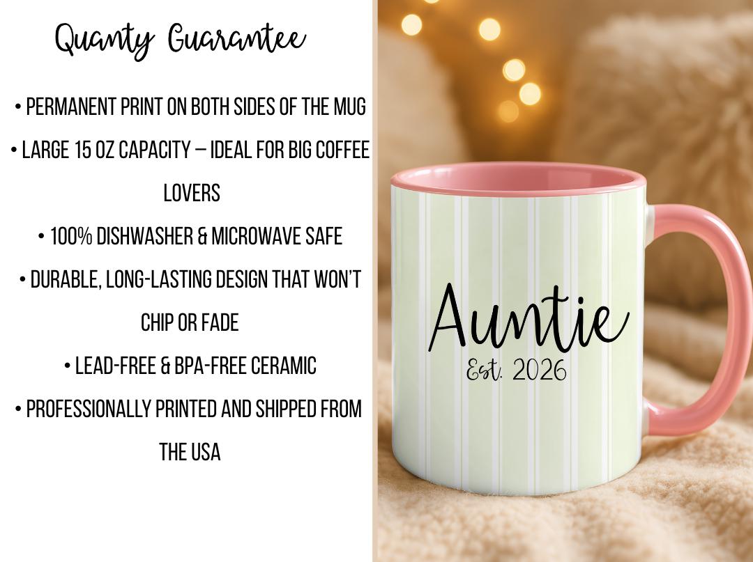Personalized Auntie Mug Est. 2026, Custom Name Baby Announcement Gift, New Aunt Coffee Cup, Pregnancy Reveal Idea for Sister or Best Friend