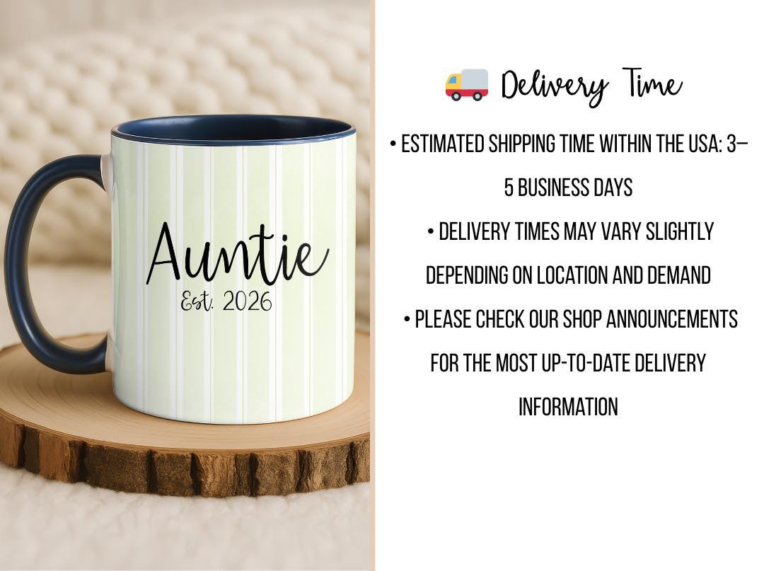 Personalized Auntie Mug Est. 2026, Custom Name Baby Announcement Gift, New Aunt Coffee Cup, Pregnancy Reveal Idea for Sister or Best Friend