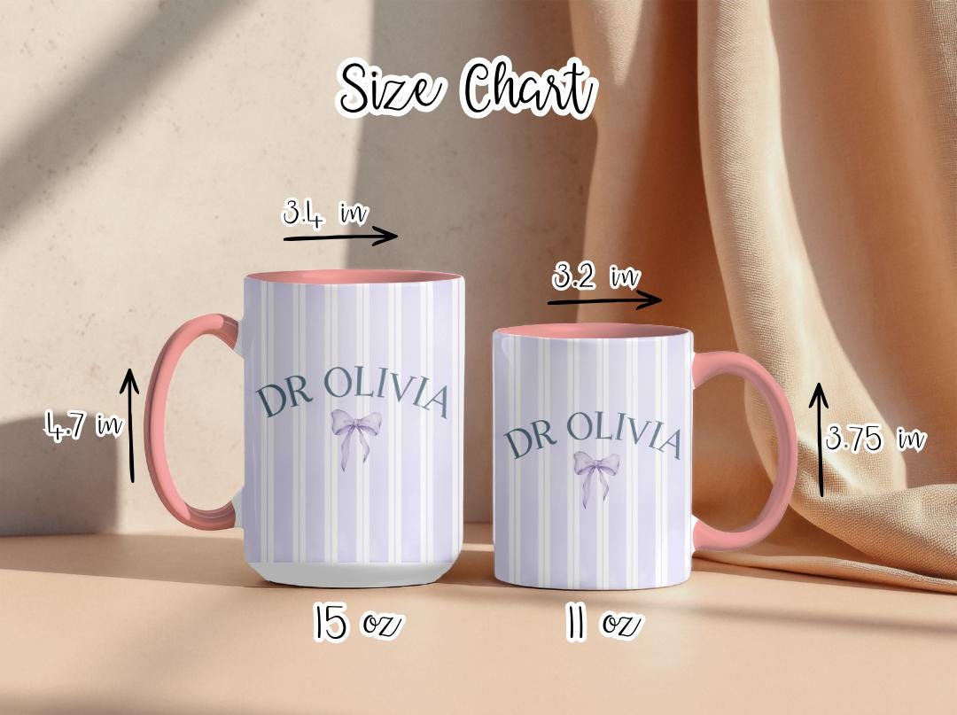 Personalized Doctor Mug with Name and Bow | Custom Ceramic Coffee Cup | PHD Graduation or Pediatrician Appreciation Gift for Her