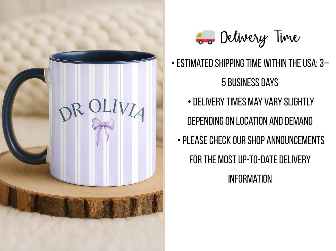 Personalized Doctor Mug with Name and Bow | Custom Ceramic Coffee Cup | PHD Graduation or Pediatrician Appreciation Gift for Her