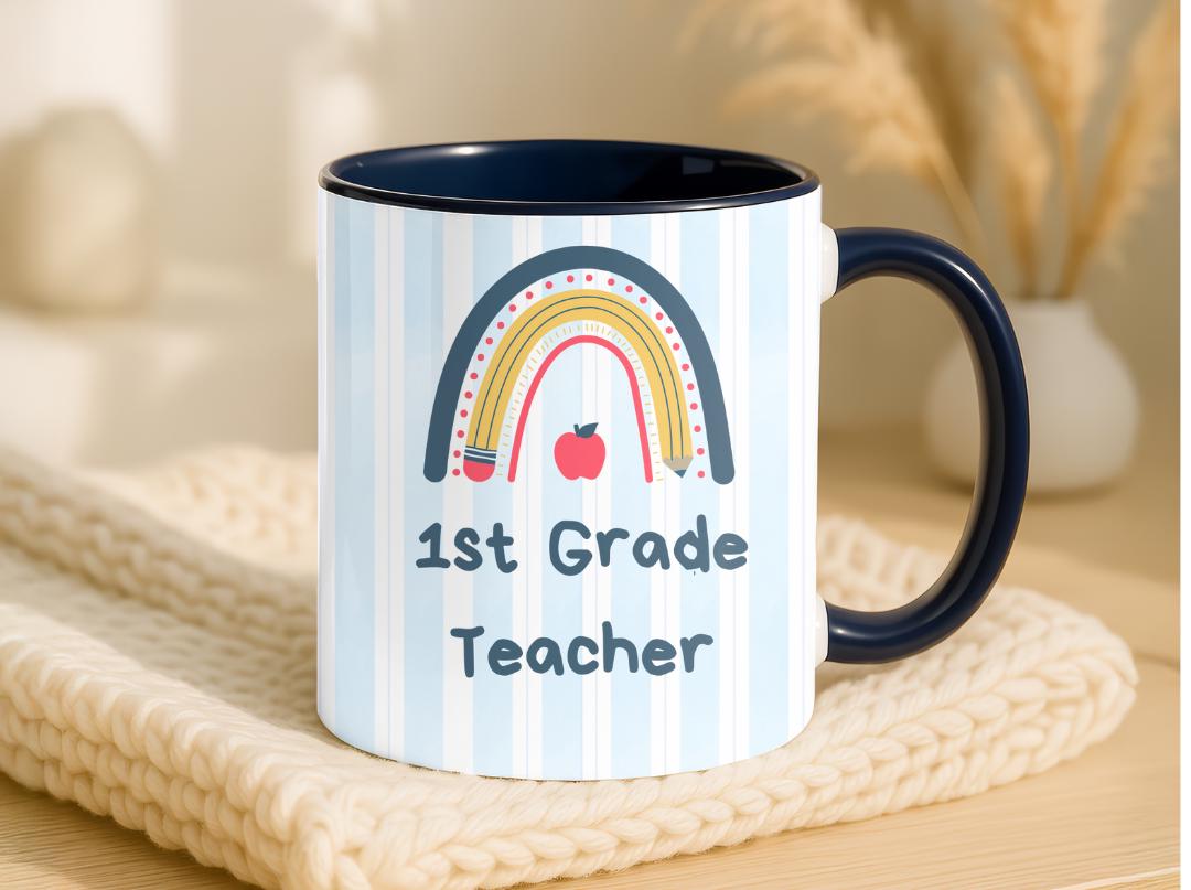 Personalized Grade Teacher Mug 11oz 15oz,Custom Rainbow Coffee Cup,Teacher Appreciation Gift, End of Year or Back to School Gift for Teacher