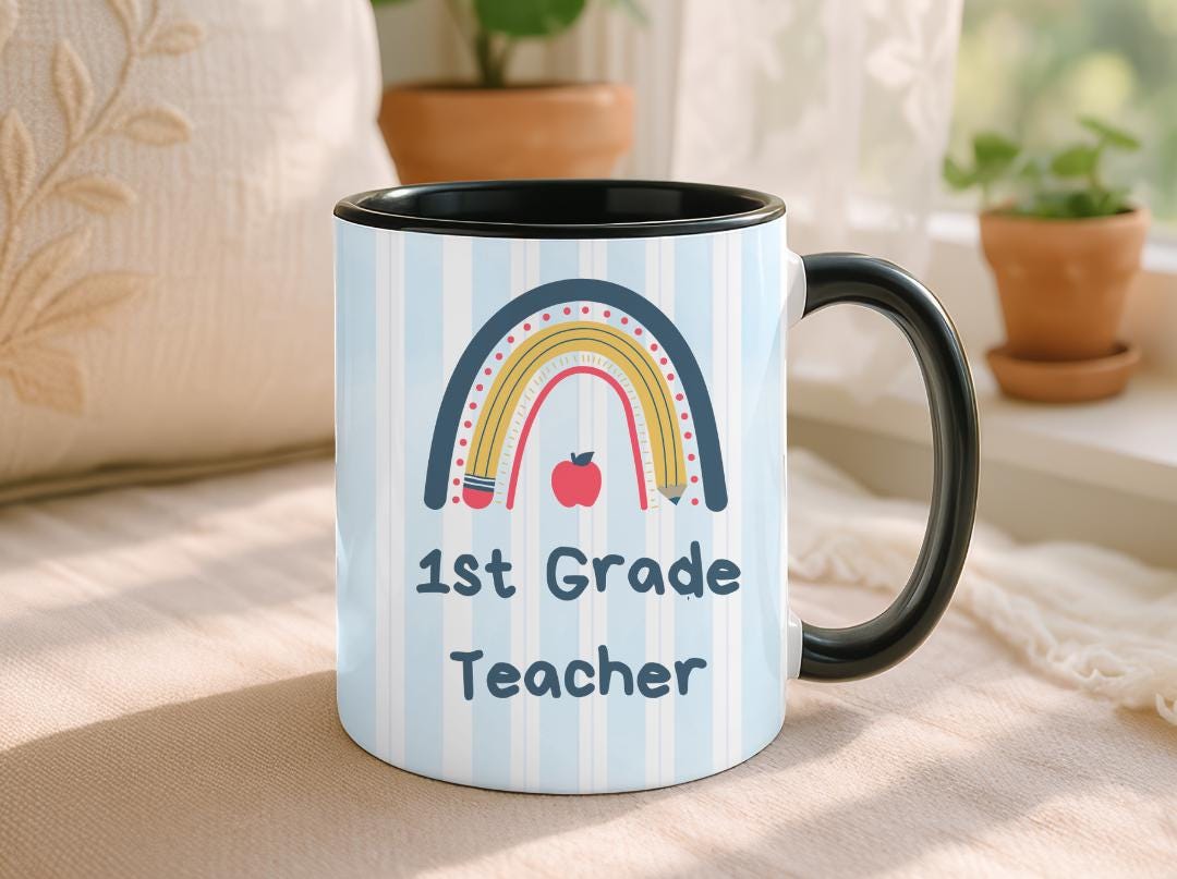 Personalized Grade Teacher Mug 11oz 15oz,Custom Rainbow Coffee Cup,Teacher Appreciation Gift, End of Year or Back to School Gift for Teacher