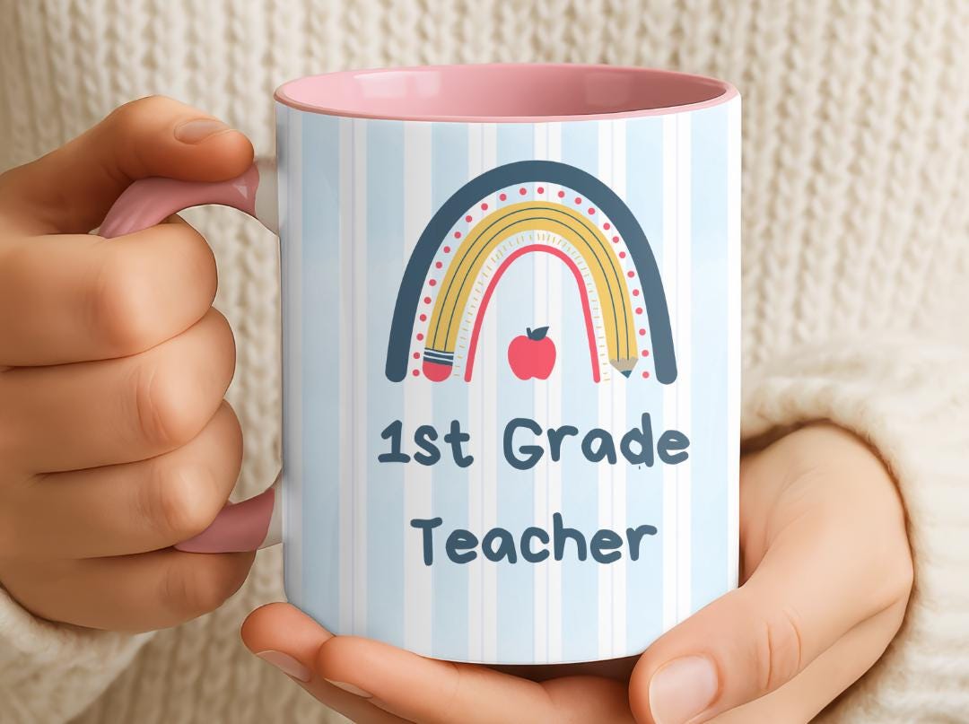 Personalized Grade Teacher Mug 11oz 15oz,Custom Rainbow Coffee Cup,Teacher Appreciation Gift, End of Year or Back to School Gift for Teacher