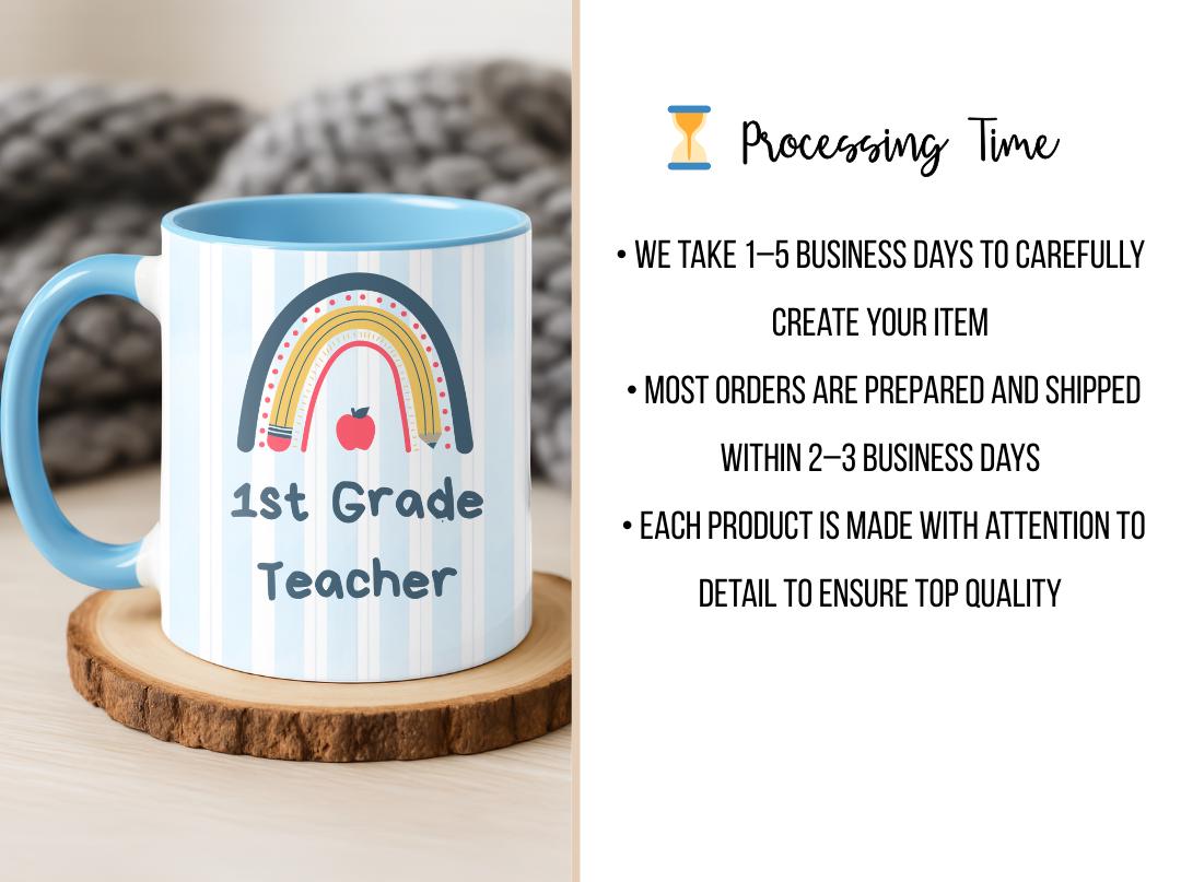 Personalized Grade Teacher Mug 11oz 15oz,Custom Rainbow Coffee Cup,Teacher Appreciation Gift, End of Year or Back to School Gift for Teacher