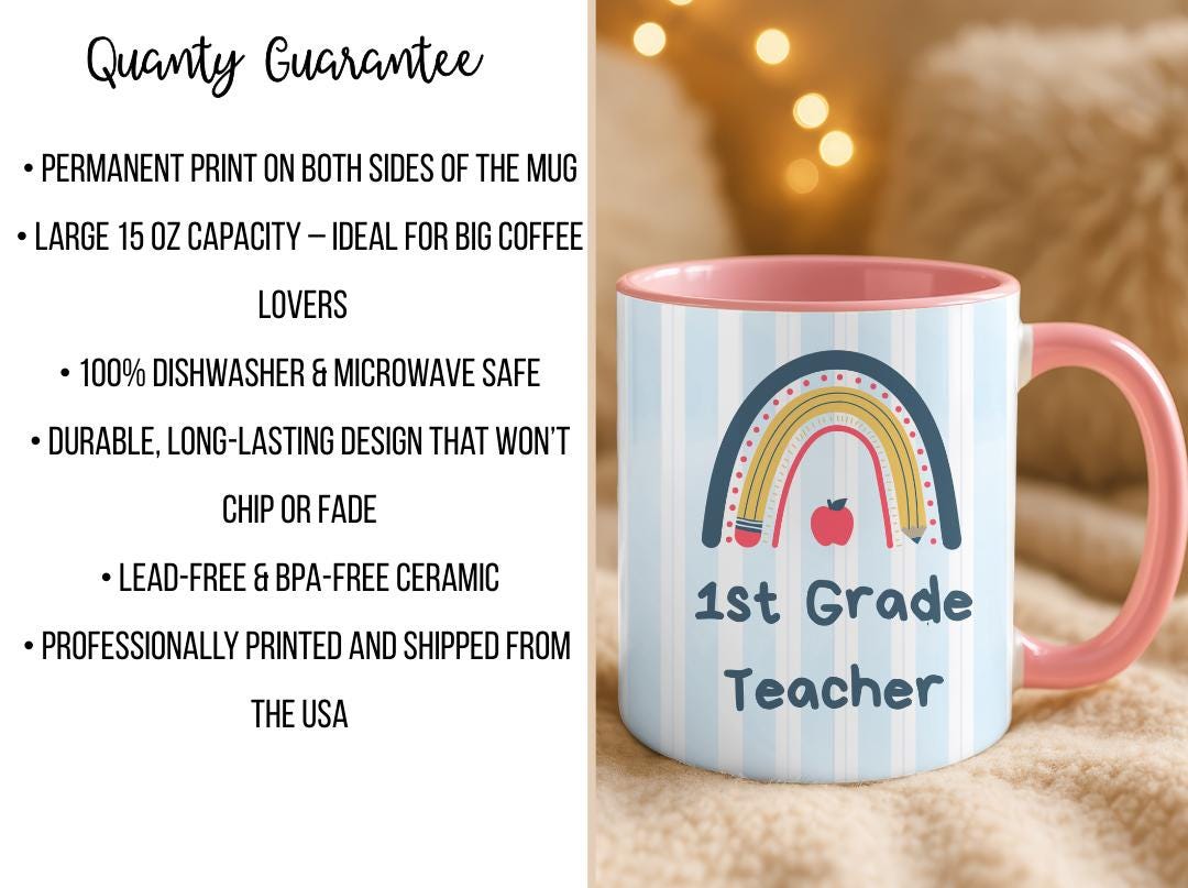 Personalized Grade Teacher Mug 11oz 15oz,Custom Rainbow Coffee Cup,Teacher Appreciation Gift, End of Year or Back to School Gift for Teacher