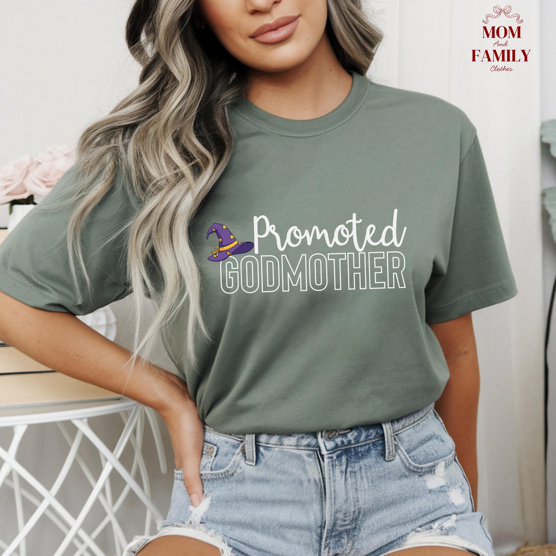 Promoted Godmother Shirt, Funny Godparent Proposal Tee, Comfort Colors® Gift For New Godmother, Baptism Or Baby Announcement Shirt