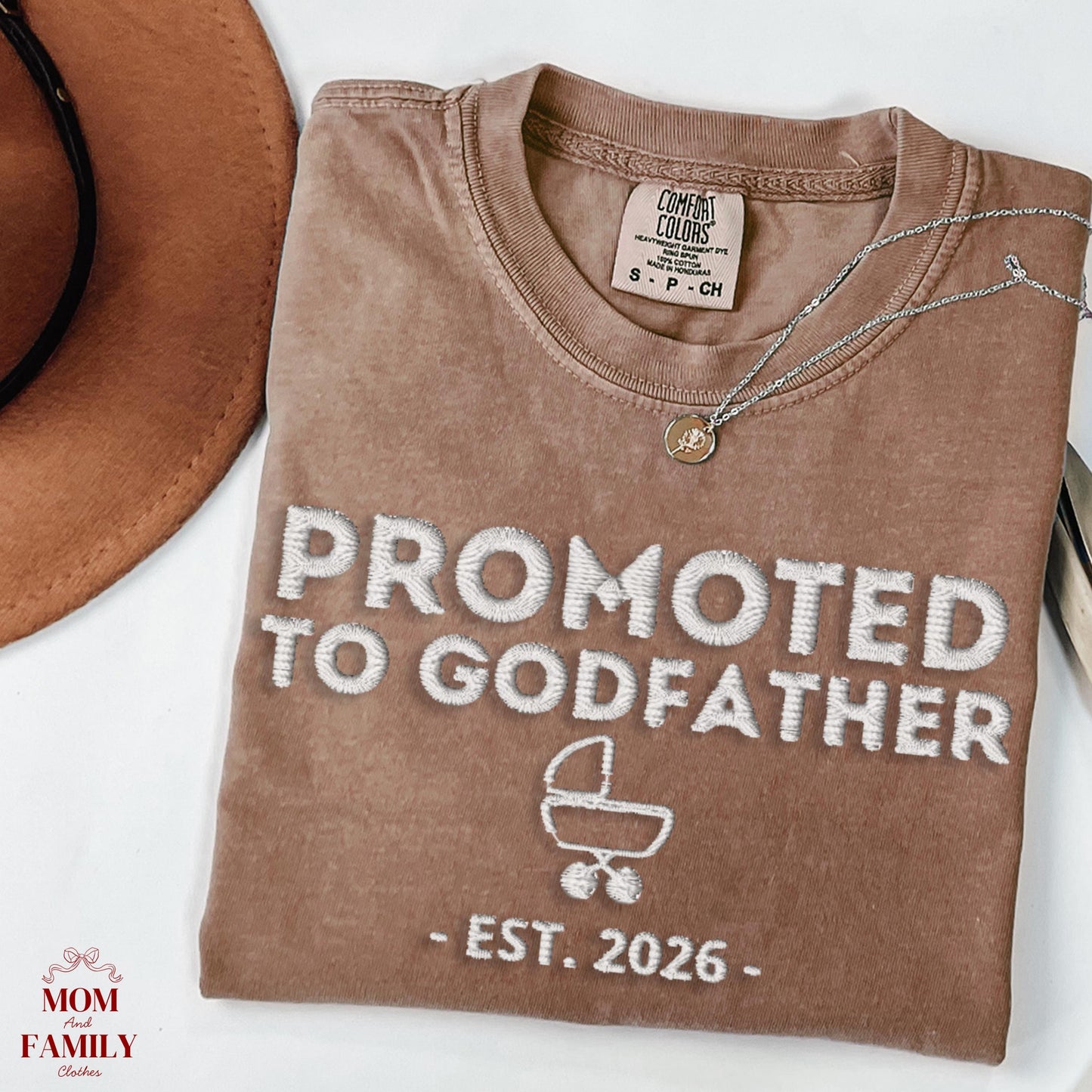 Promoted To Godmother Embroidered Sweatshirt, Personalized Est Year, Godparent Proposal Gift, Baby Announcement Crewneck,Mom To Be Gift Idea