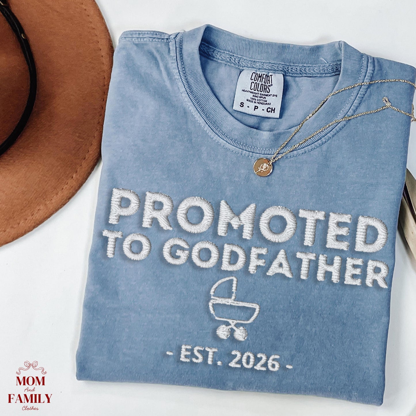 Promoted To Godmother Embroidered Sweatshirt, Personalized Est Year, Godparent Proposal Gift, Baby Announcement Crewneck,Mom To Be Gift Idea