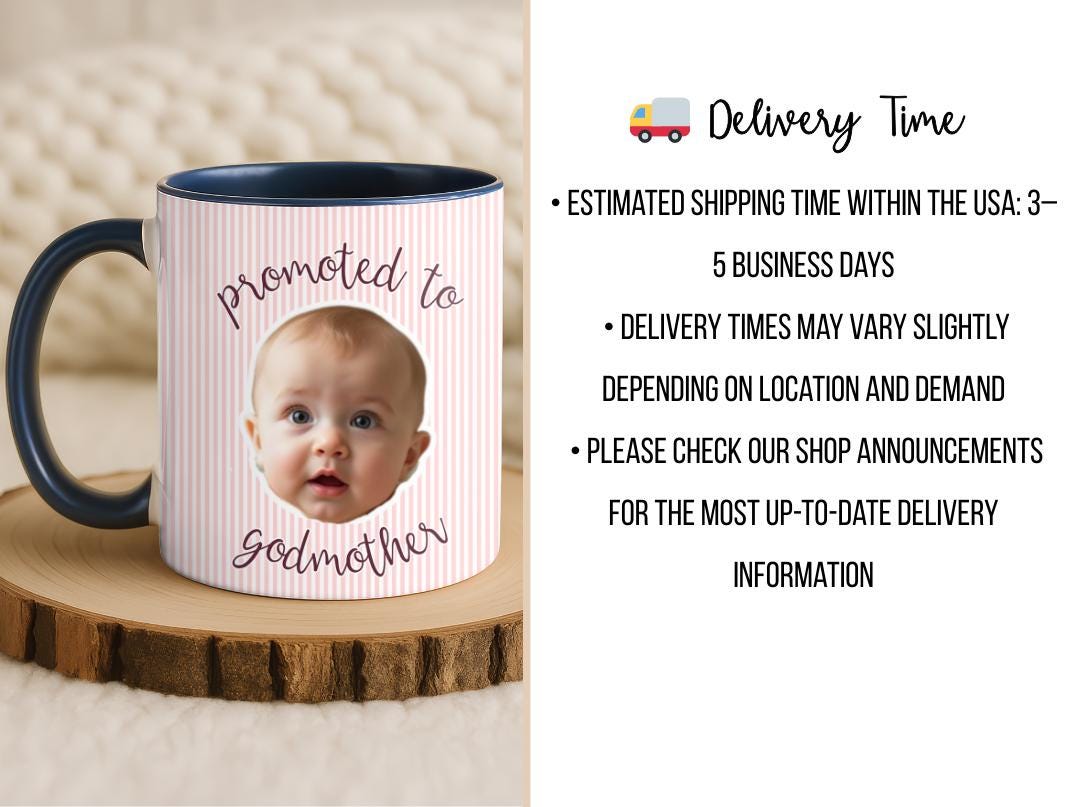 Promoted to Godmother Custom Photo Mug | Baby Face Godparent Proposal Gift | Cute Pregnancy Reveal for Aunt, Godmom, Madrina | Baptism Gift