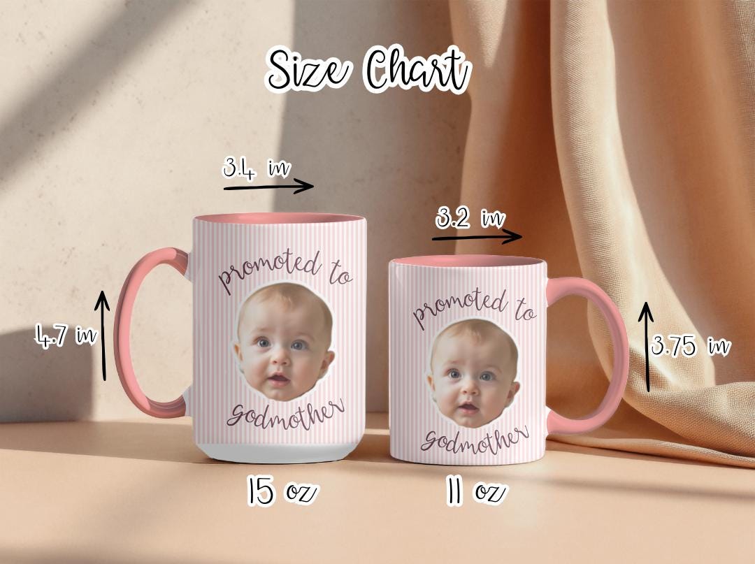 Promoted to Godmother Custom Photo Mug | Baby Face Godparent Proposal Gift | Cute Pregnancy Reveal for Aunt, Godmom, Madrina | Baptism Gift