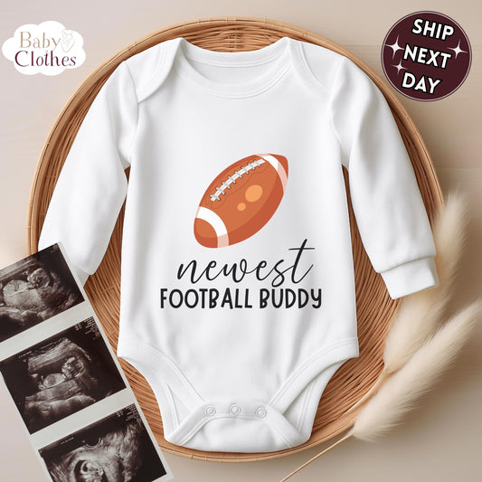 newest football buddy baby bodysuit, cute football baby outfit, baby announcement, newborn baby gift, daddy’s football partner onesie®