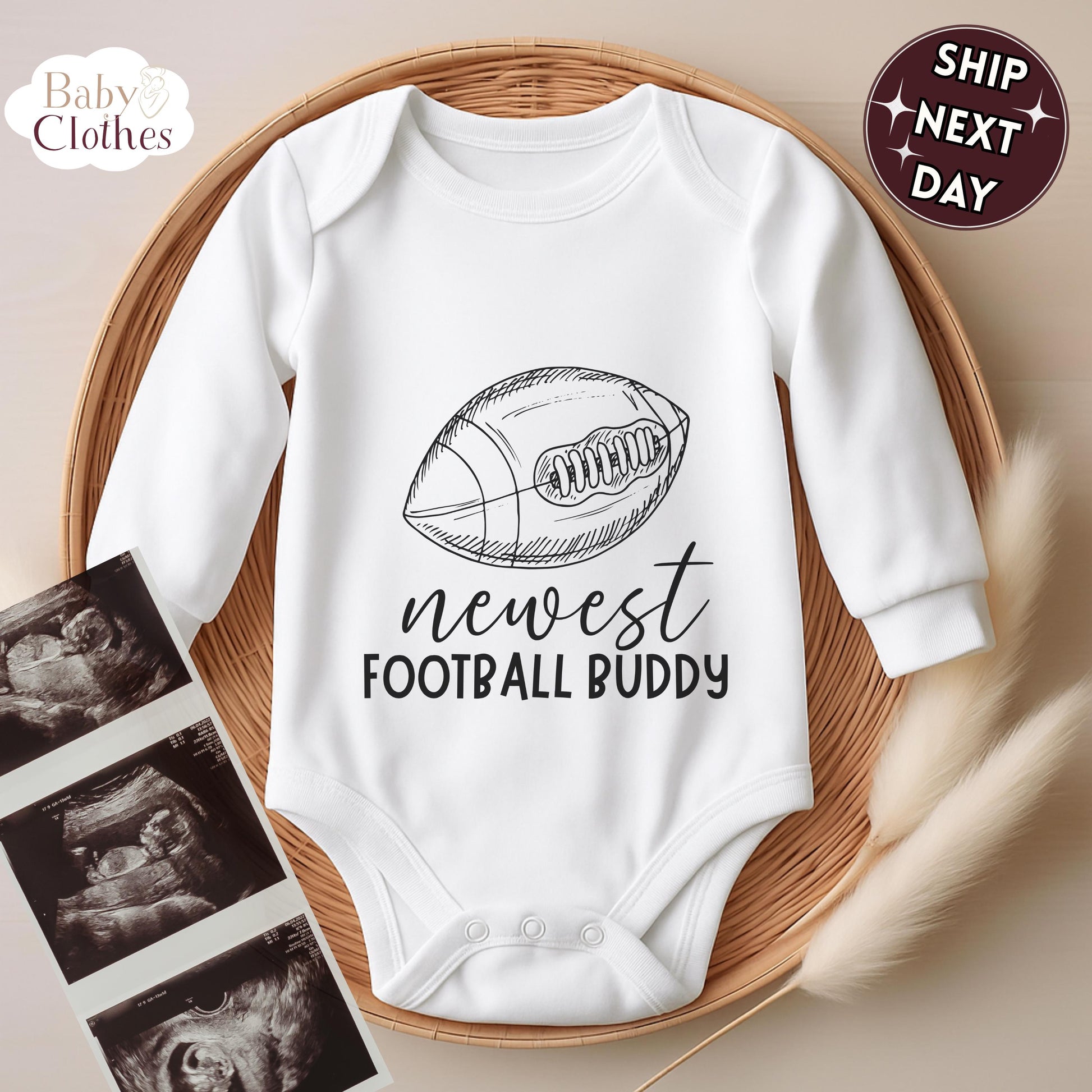 newest football buddy baby bodysuit, cute football baby outfit, baby announcement, newborn baby gift, daddy’s football partner onesie®