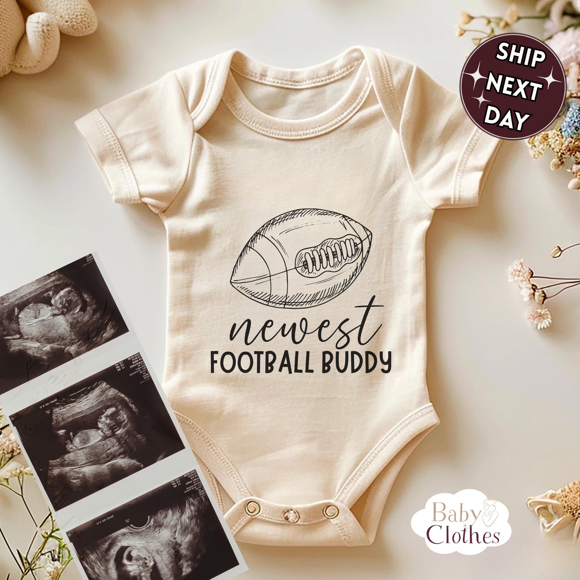 newest football buddy baby bodysuit, cute football baby outfit, baby announcement, newborn baby gift, daddy’s football partner onesie®