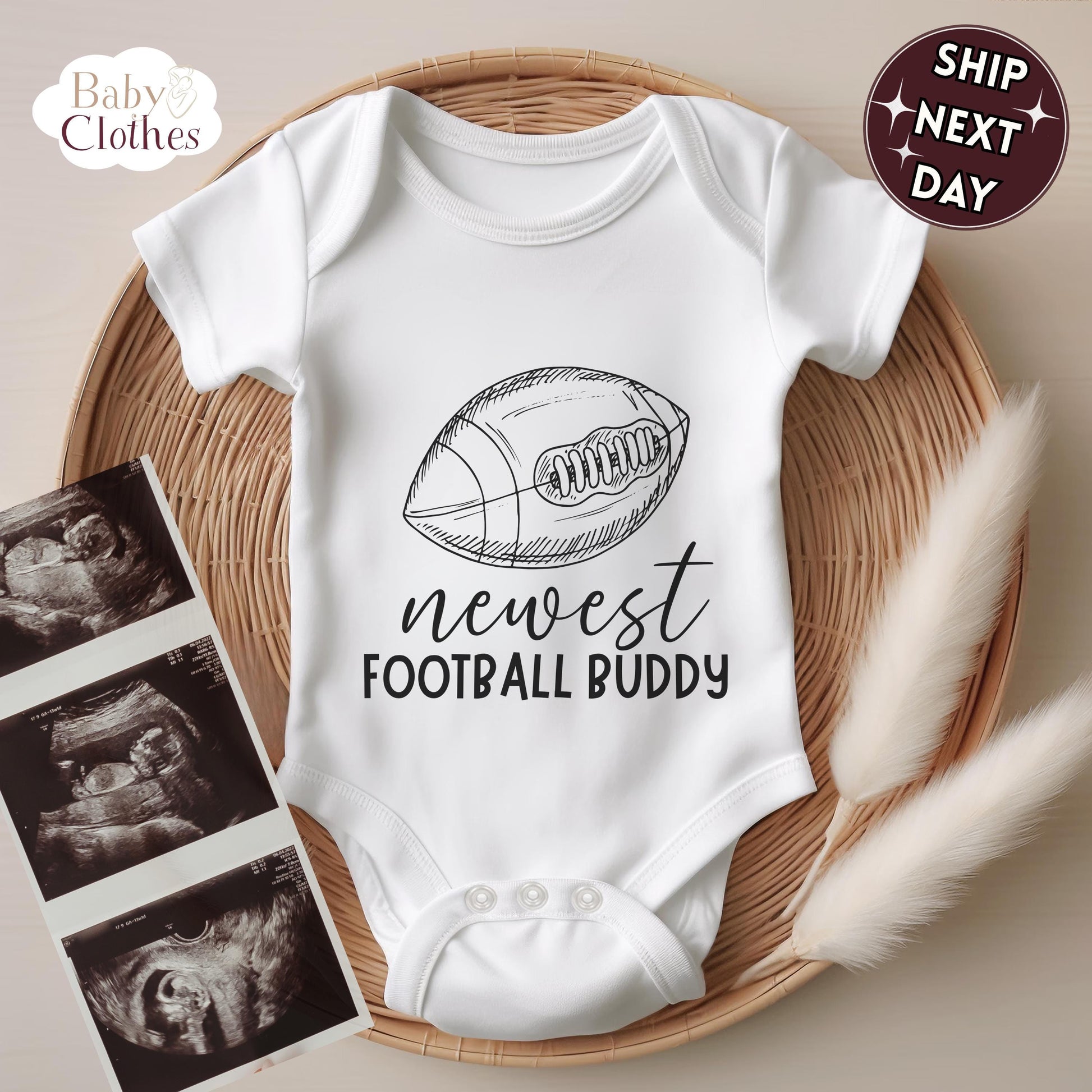 newest football buddy baby bodysuit, cute football baby outfit, baby announcement, newborn baby gift, daddy’s football partner onesie®