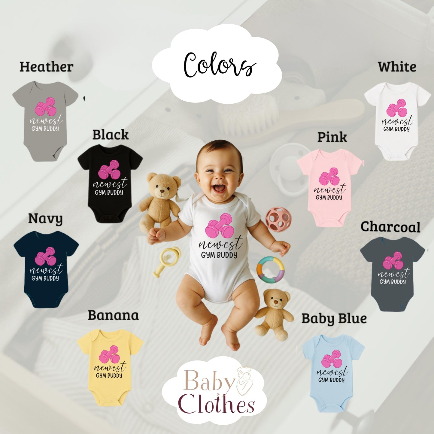 newest gym buddy baby bodysuit, cute gym baby outfit, baby announcement, newborn baby gift, daddy’s gym partner onesie®