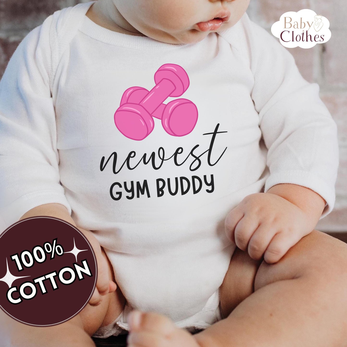 newest gym buddy baby bodysuit, cute gym baby outfit, baby announcement, newborn baby gift, daddy’s gym partner onesie®