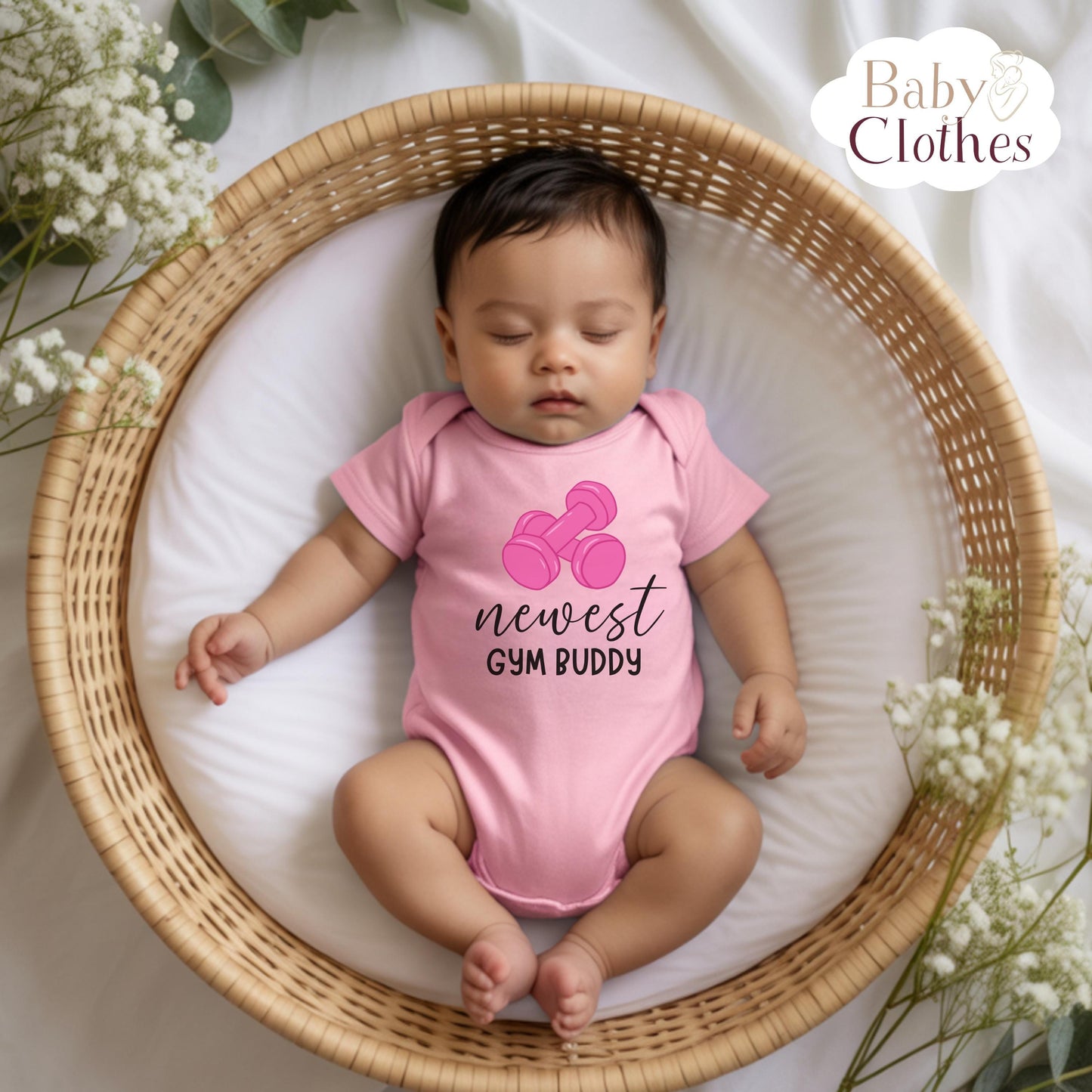 newest gym buddy baby bodysuit, cute gym baby outfit, baby announcement, newborn baby gift, daddy’s gym partner onesie®