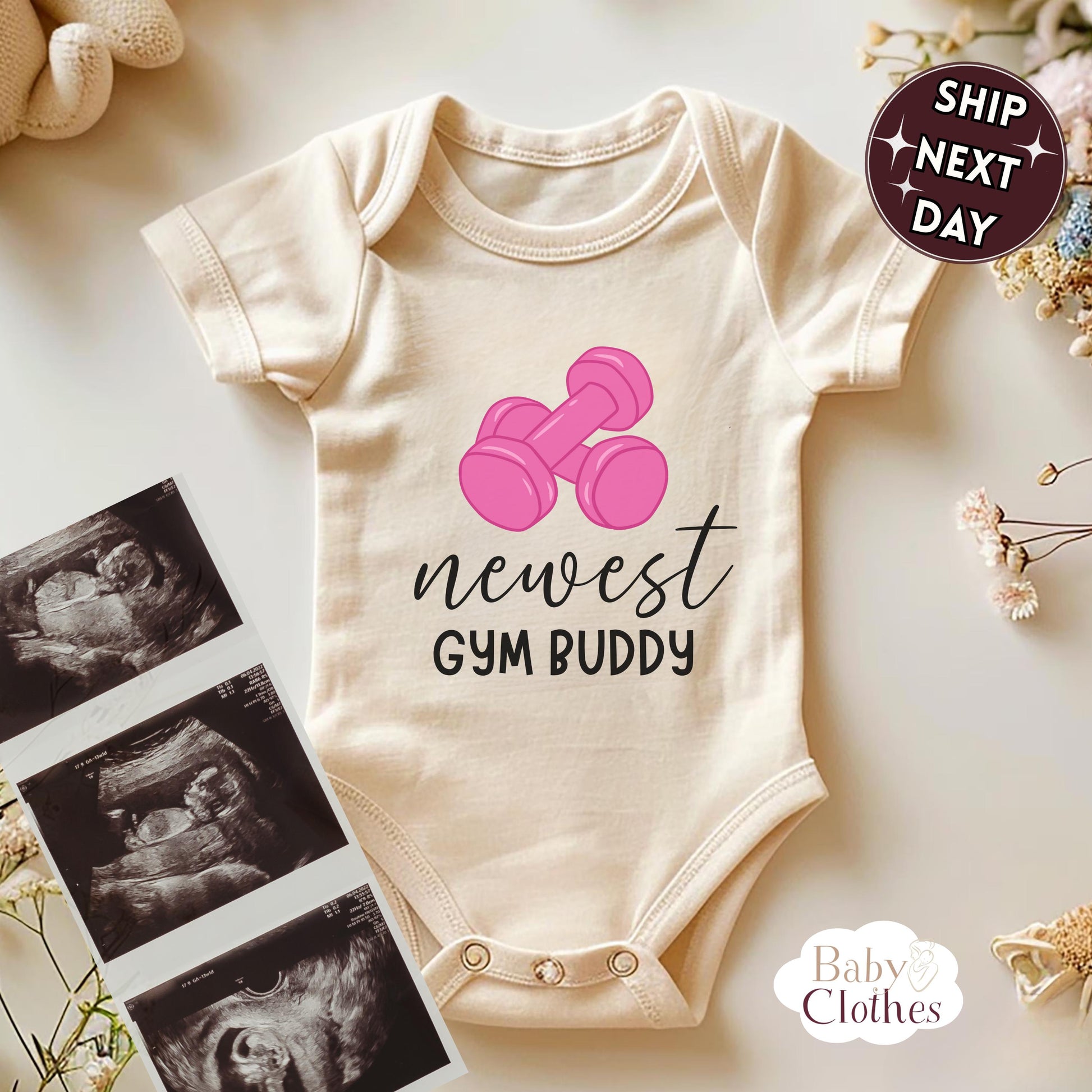 newest gym buddy baby bodysuit, cute gym baby outfit, baby announcement, newborn baby gift, daddy’s gym partner onesie®