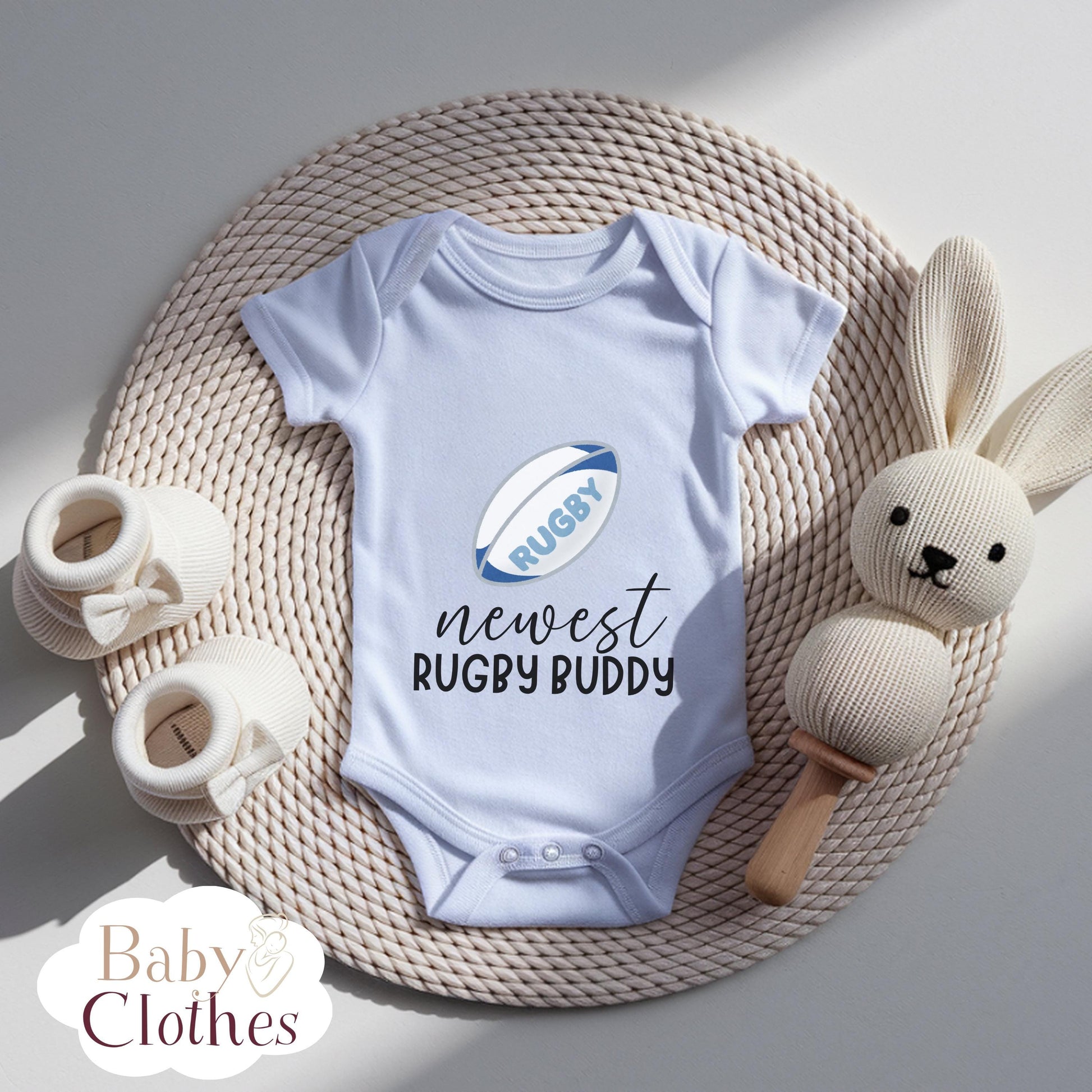 newest rugby buddy baby bodysuit, cute rugby baby outfit, baby announcement, newborn baby gift, daddy’s rugby partner