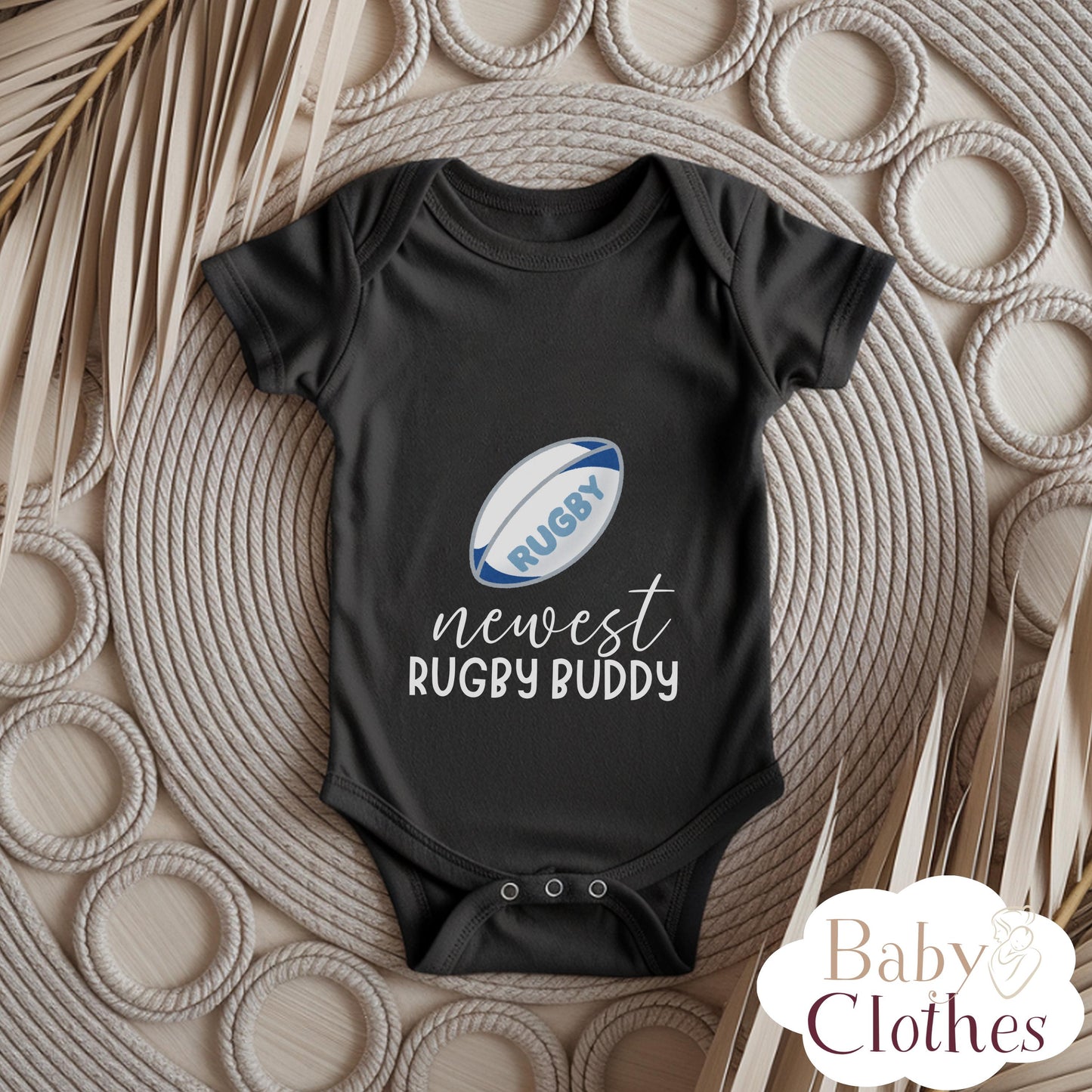 newest rugby buddy baby bodysuit, cute rugby baby outfit, baby announcement, newborn baby gift, daddy’s rugby partner