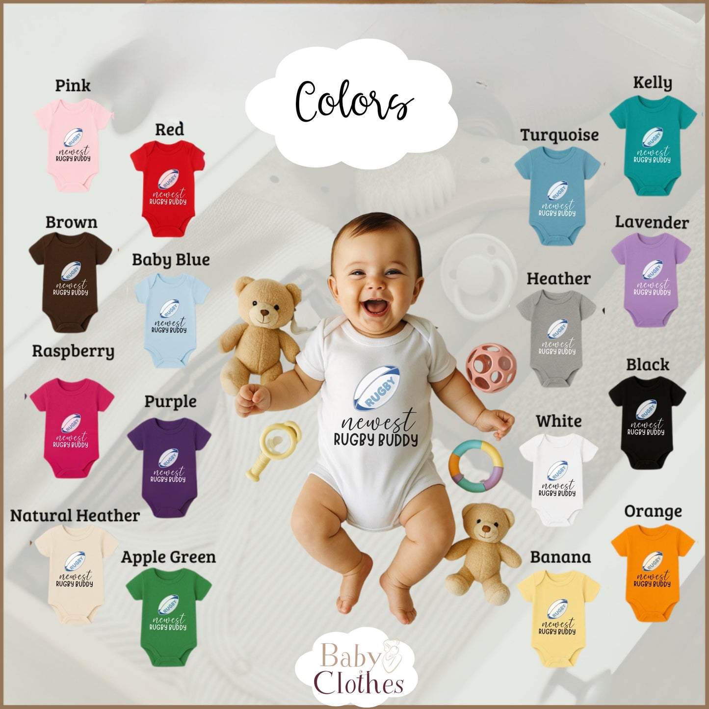 newest rugby buddy baby bodysuit, cute rugby baby outfit, baby announcement, newborn baby gift, daddy’s rugby partner
