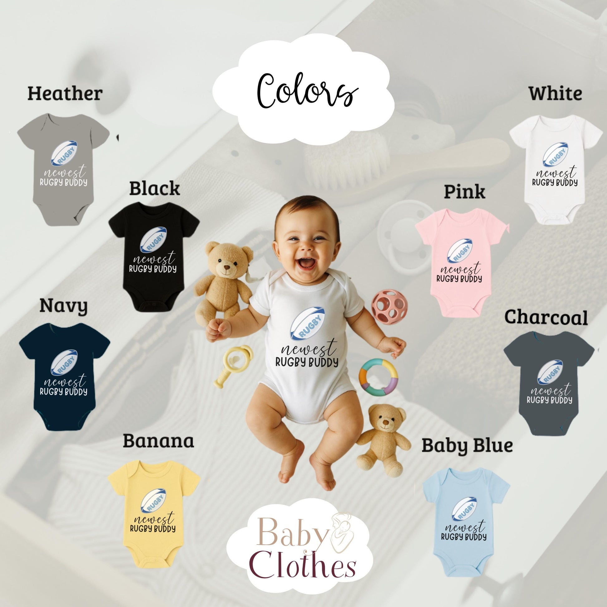 newest rugby buddy baby bodysuit, cute rugby baby outfit, baby announcement, newborn baby gift, daddy’s rugby partner