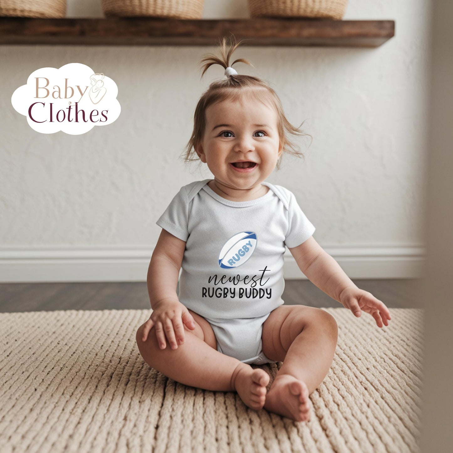 newest rugby buddy baby bodysuit, cute rugby baby outfit, baby announcement, newborn baby gift, daddy’s rugby partner
